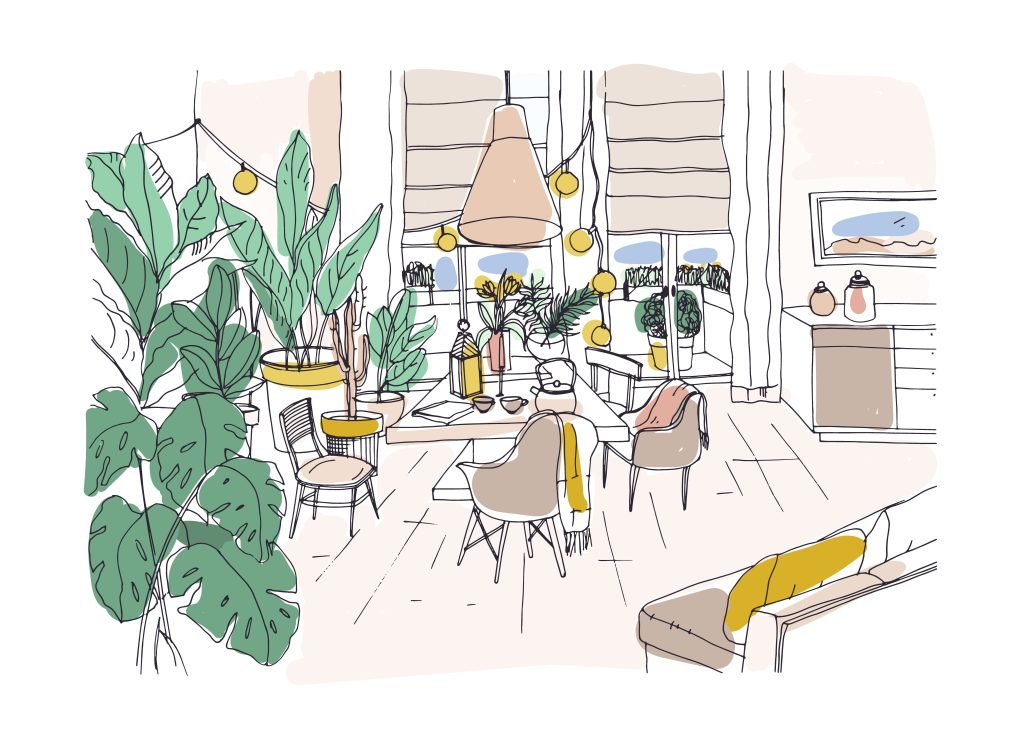 drawing of cozy dining room